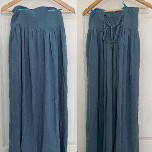 Lelasilk Smocked Back Maxi Skirt Teal Blue Womens Size